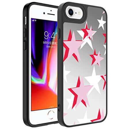 iPhone 8 Plus Uyumlu Aynalı Desenli Kamera Korumalı Parlak Zore Mirror Kapak-Yıldız