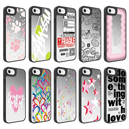 iPhone 8 Plus Uyumlu Aynalı Desenli Kamera Korumalı Parlak Zore Mirror Kapak-Yıldız