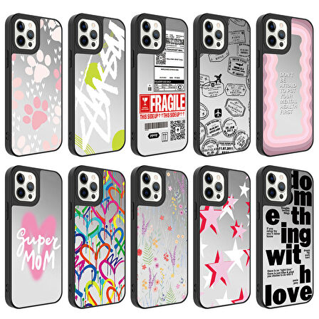 iPhone 12 Pro Uyumlu Aynalı Desenli Kamera Korumalı Parlak Zore Mirror Kapak-Yıldız