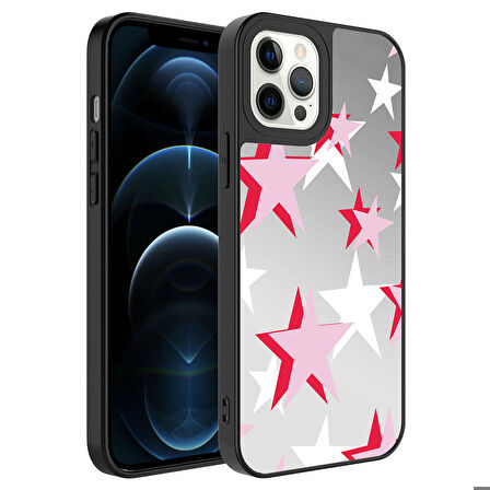iPhone 12 Pro Max Uyumlu Aynalı Desenli Kamera Korumalı Parlak Ensueno Mirror Kapak-Yıldız