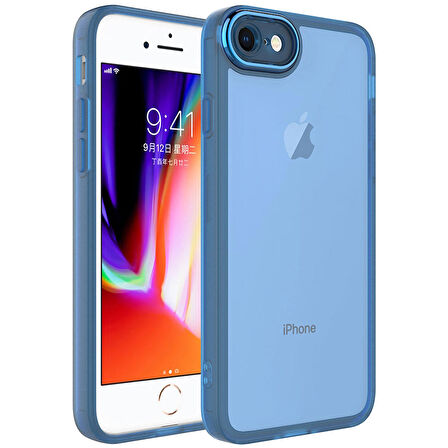 iPhone SE 2020 Uyumlu Kamera Korumalı Transparan Zore Post Kapak-Mavi