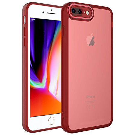 Apple iPhone 8 Plus Kılıf Kamera Korumalı Transparan Zore Post Kapak-Kırmızı
