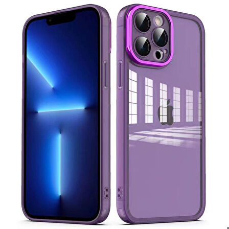 iPhone 13 Pro Max Uyumlu Kamera Korumalı Transparan Zore Post Kapak-Derin Mor