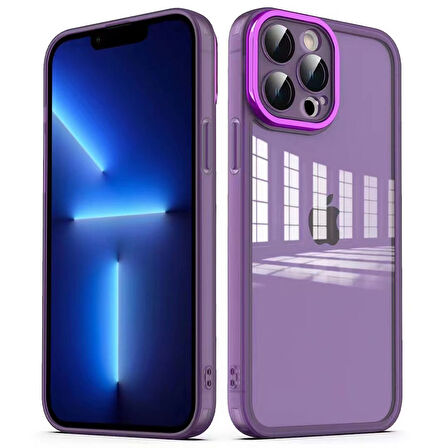 iPhone 13 Pro Max Uyumlu Kamera Korumalı Transparan Zore Post Kılıf-Derin Mor