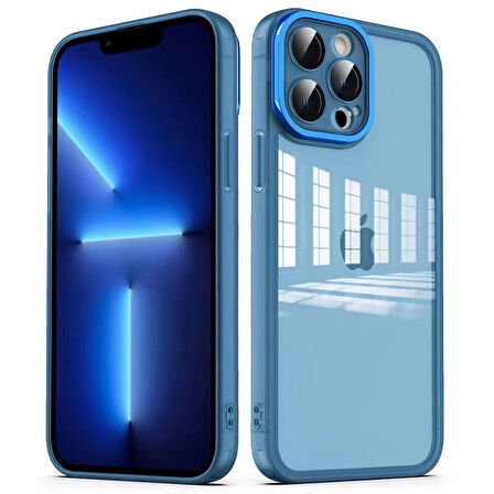 iPhone 13 Pro Max Uyumlu Kamera Korumalı Transparan Ensueno Post Kapak-Mavi