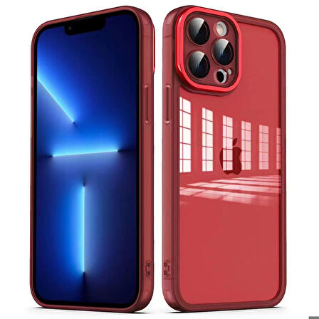 iPhone 13 Pro Max Uyumlu Kamera Korumalı Transparan Zore Post Kapak-Kırmızı