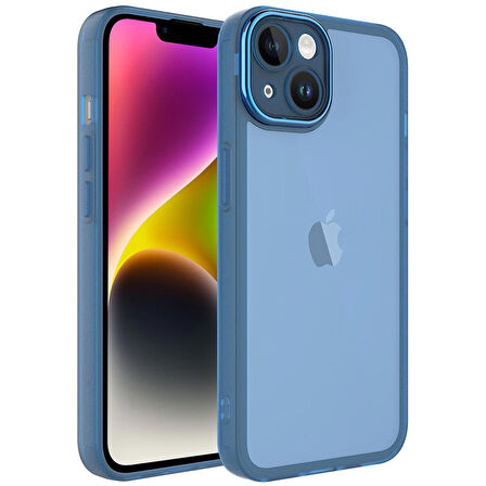 iPhone 14 Uyumlu Kamera Korumalı Transparan Zore Post Kapak-Mavi