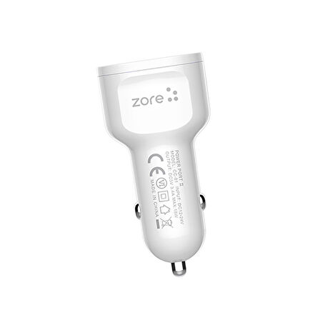 Beyaz CC-01 Hızlı Şarj Özellikli LED Işıklı Dual USB Araç Şarj Başlığı 18W Zore-CBP