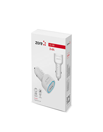 Beyaz CC-02 Hızlı Şarj Özellikli LED Işıklı QC 3.0 USB-A ve Type-C PD Araç Şarj Başlığı PD 20W Zore-CBP