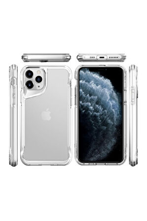 Apple iPhone 11 Pro Max Kılıf Eğimli Kamera Dizayn Sert Şeffaf Silikon