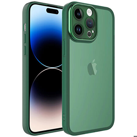iPhone 14 Pro Uyumlu Kamera Korumalı Transparan Ensueno Post Kapak-Koyu Yeşil