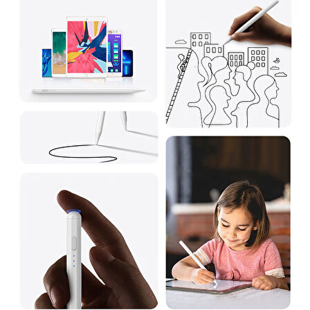 ​İNC Pencil 10 Magnetik Şarj ve Eğim Özellikli Dokunmatik Çizim Kalemi-Beyaz