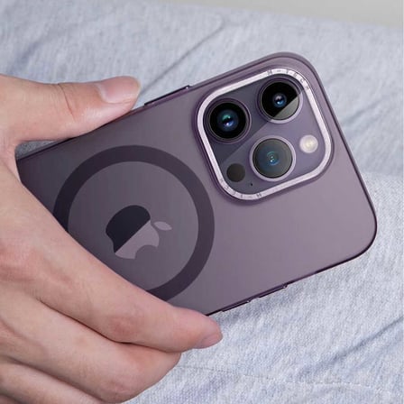 iPhone 14 Pro Max Uyumlu Magsafe Şarj Özellikli Buzlu Sert PC Zore Tuval Kılıf-Siyah