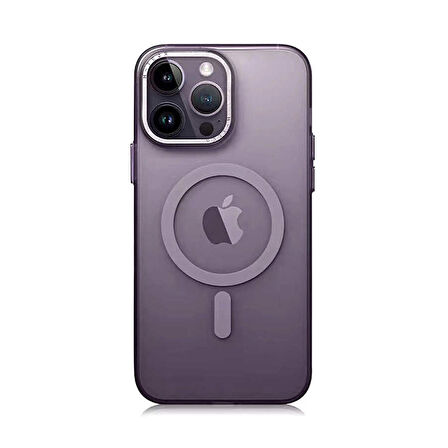 iPhone 14 Pro Max DERİN MOR  İnce Buzlu Mat Kablosuz Şarj Destekli Tuval Kılıf