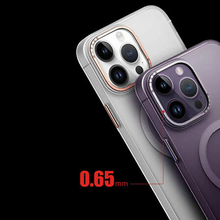 iPhone 14 Pro Max DERİN MOR  İnce Buzlu Mat Kablosuz Şarj Destekli Tuval Kılıf