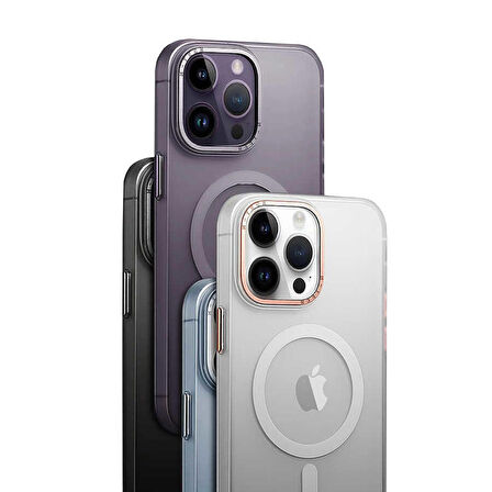 iPhone 14 Pro Max DERİN MOR  İnce Buzlu Mat Kablosuz Şarj Destekli Tuval Kılıf