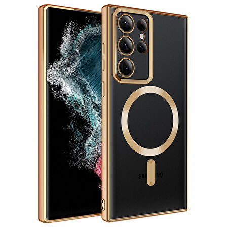 Galaxy S23 Ultra Uyumlu Magsafe Wireless Şarj Özellikli Zore Setro Silikon-Gold