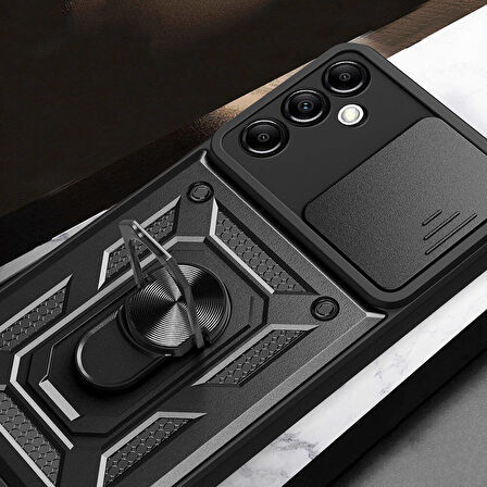 Galaxy A14 Kılıf Magnetik Standlı Kamera Korumalı Zore Sürgülü Vega Kapak-Mavi