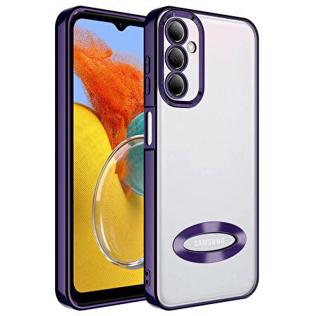 Galaxy M14 Uyumlu Kamera Korumalı Logo Gösteren Zore Omega Kapak-Derin Mor