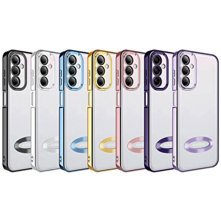 Galaxy M14 Uyumlu Kamera Korumalı Logo Gösteren Zore Omega Kapak-Derin Mor