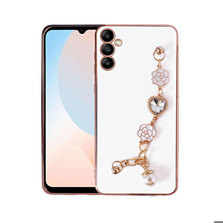 Galaxy A14 Uyumlu El Tutamaçlı Kamera Korumalı Zore Taka Silikon Kapak-Beyaz