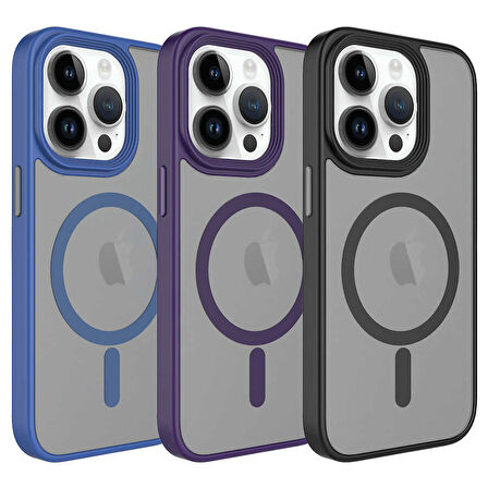 Apple iPhone 13 Pro Kılıf Mat Arka Yüzey Wireless Şarj Özellikli Zore Flet Magsafe Kapak-Mavi