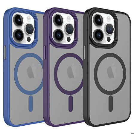 iPhone 13 Pro Uyumlu Mat Arka Yüzey Wireless Şarj Özellikli Zore Flet Magsafe Kapak-Derin Mor