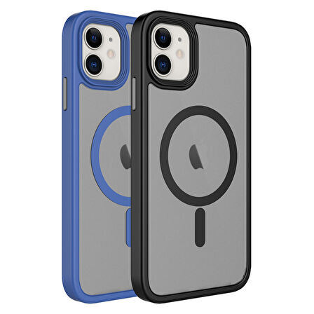 iPhone 12 Uyumlu Mat Arka Yüzey Wireless Şarj Özellikli Zore Flet Magsafe Kapak-Siyah