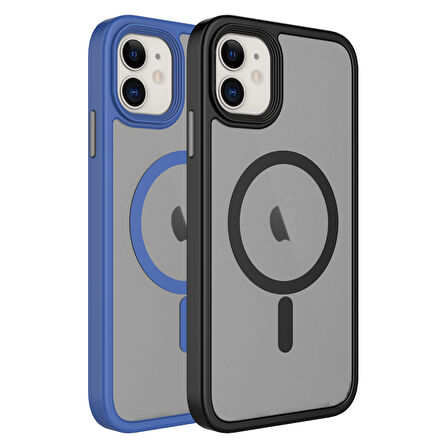iPhone 12 Uyumlu Mat Arka Yüzey Wireless Şarj Özellikli Zore Flet Magsafe Kılıf-Siyah