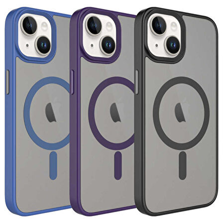 iPhone 14 Plus Uyumlu Mat Arka Yüzey Wireless Şarj Özellikli Zore Flet Magsafe Kapak-Derin Mor