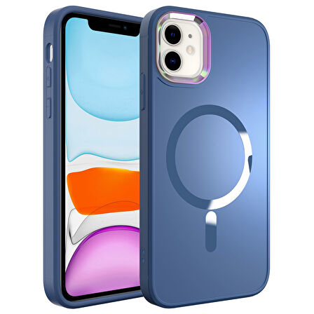 iPhone 11 Uyumlu Magsafe Wireless Şarj Özellikli Zore Stil Kılıf-Sierra Mavi