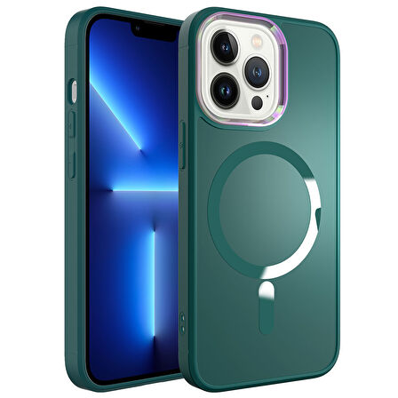 iPhone 12 Pro Max Uyumlu Magsafe Wireless Şarj Özellikli Zore Stil Kılıf-Koyu Yeşil