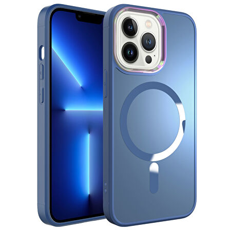 iPhone 12 Pro Max Uyumlu Magsafe Wireless Şarj Özellikli Zore Stil Kılıf-Sierra Mavi