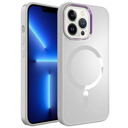 iPhone 13 Pro Max Uyumlu Magsafe Wireless Şarj Özellikli Zore Stil Kılıf-Beyaz