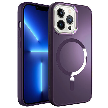 iPhone 13 Pro Max Uyumlu Magsafe Wireless Şarj Özellikli Zore Stil Kılıf-Derin Mor