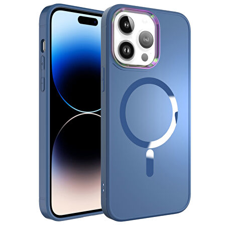 iPhone 14 Pro Max Uyumlu Magsafe Wireless Şarj Özellikli Zore Stil Kılıf-Sierra Mavi