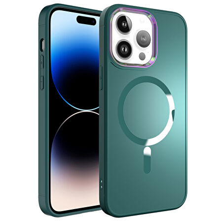 iPhone 14 Pro Uyumlu Magsafe Wireless Şarj Özellikli Zore Stil Kılıf-Koyu Yeşil
