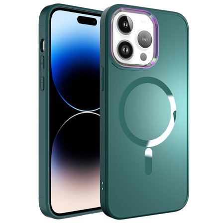 iPhone 14 Pro Uyumlu Magsafe Wireless Şarj Özellikli Zore Stil Kılıf-Koyu Yeşil