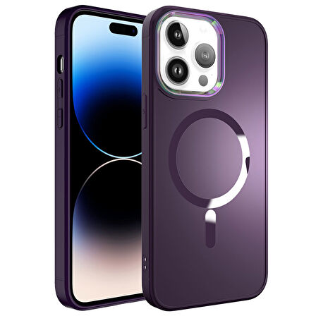 Apple iPhone 14 Pro Kılıf Magsafe Wireless Şarj Özellikli Zore Stil Kapak-Derin Mor