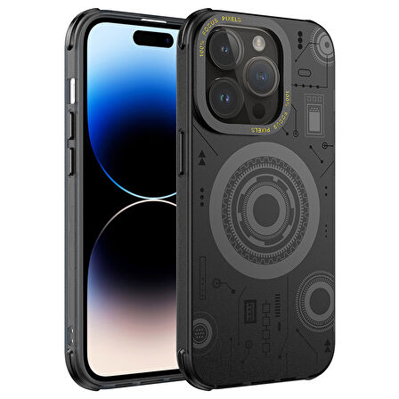 iPhone 14 Pro Max Uyumlu Zore Wireless Şarj Özellikli Desenli Hot Kılıf-Siyah