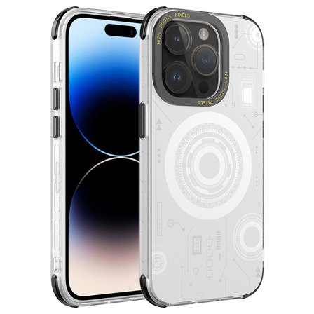 iPhone 14 Pro Uyumlu NRTK Wireless Şarj Özellikli Desenli Hot Kılıf-Beyaz