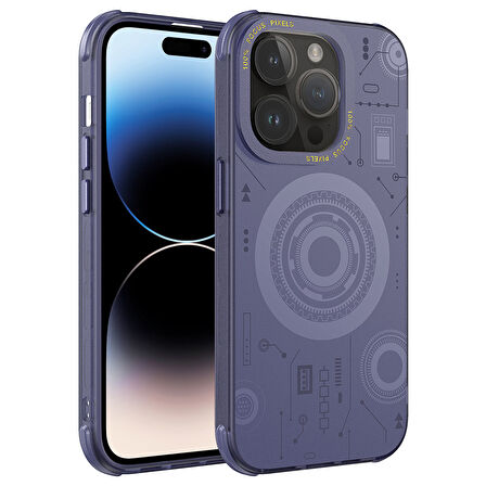 iPhone 14 Pro Uyumlu Zore Wireless Şarj Özellikli Desenli Hot Kılıf-Derin Mor