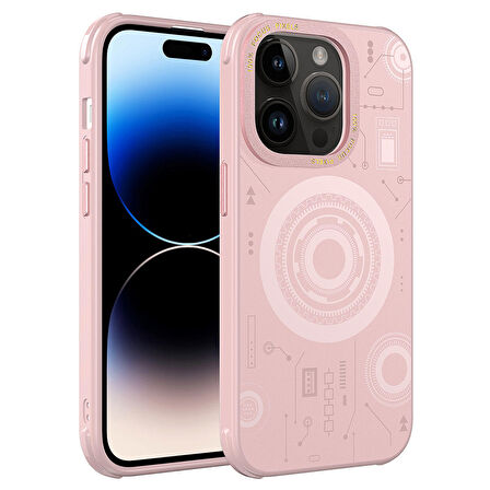 iPhone 14 Pro Uyumlu Zore Wireless Şarj Özellikli Desenli Hot Kapak-Rose Gold