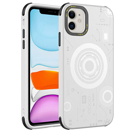 iPhone 11 Uyumlu Zore Wireless Şarj Özellikli Desenli Hot Kapak-Beyaz