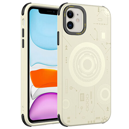 iPhone 11 Uyumlu Zore Wireless Şarj Özellikli Desenli Hot Kılıf-Gold