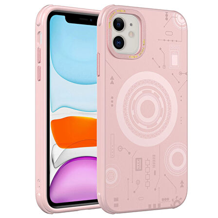 iPhone 11 Uyumlu Zore Wireless Şarj Özellikli Desenli Hot Kapak-Rose Gold