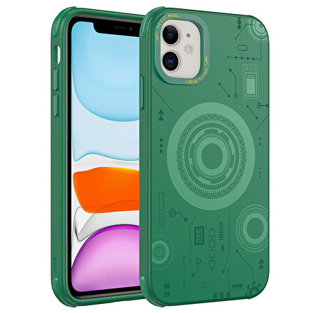 iPhone 11 Uyumlu Zore Wireless Şarj Özellikli Desenli Hot Kılıf-Koyu Yeşil