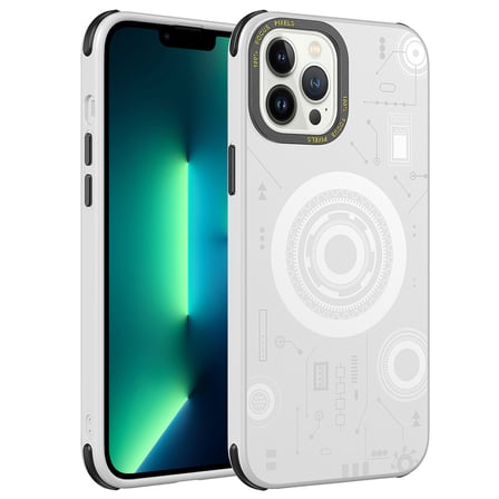 iPhone 13 Pro Uyumlu NRTK Wireless Şarj Özellikli Desenli Hot Kılıf-Beyaz