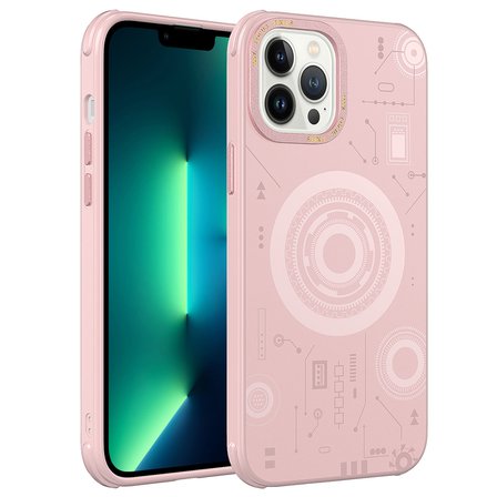 iPhone 13 Pro Max Uyumlu NRTK Wireless Şarj Özellikli Desenli Hot Kılıf-Rose Gold