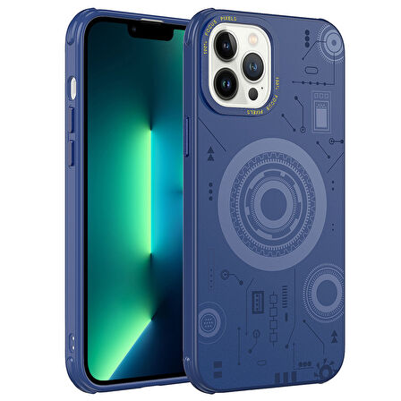 iPhone 12 Pro Max Uyumlu Zore Wireless Şarj Özellikli Desenli Hot Kılıf-Lacivert